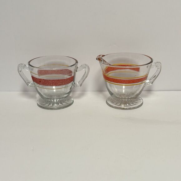 1940's KENT Glass Vacuum Coffee Cream & Sugar Red Frost Set Chicago - Picture 1 of 13